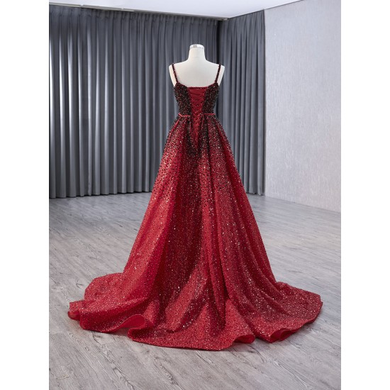 Sparkly Red Prom Dresses For Women Spaghetti Strap Evening Gowns Formal Party Wedding Photo Shoot Wear 2024