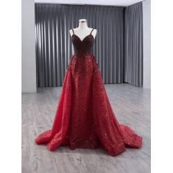 Sparkly Red Prom Dresses For Women Spaghetti Strap Evening Gowns Formal Party Wedding Photo Shoot Wear 2024