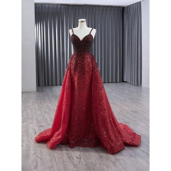 Sparkly Red Prom Dresses For Women Spaghetti Strap Evening Gowns Formal Party Wedding Photo Shoot Wear 2024