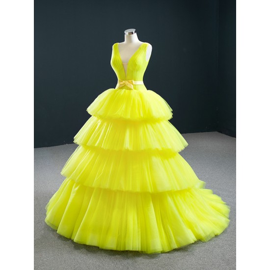 Sparkly Tulle Yellow Prom Party Dresses Sleeveless Birthday Party Dress Women Formal Wear