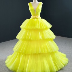 Sparkly Tulle Yellow Prom Party Dresses Sleeveless Birthday Party Dress Women Formal Wear