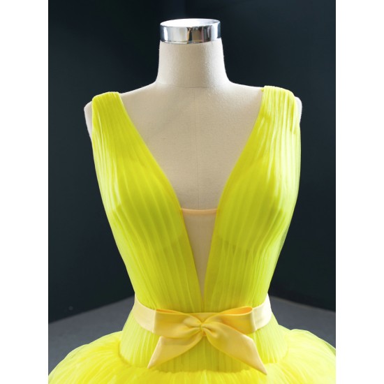 Sparkly Tulle Yellow Prom Party Dresses Sleeveless Birthday Party Dress Women Formal Wear