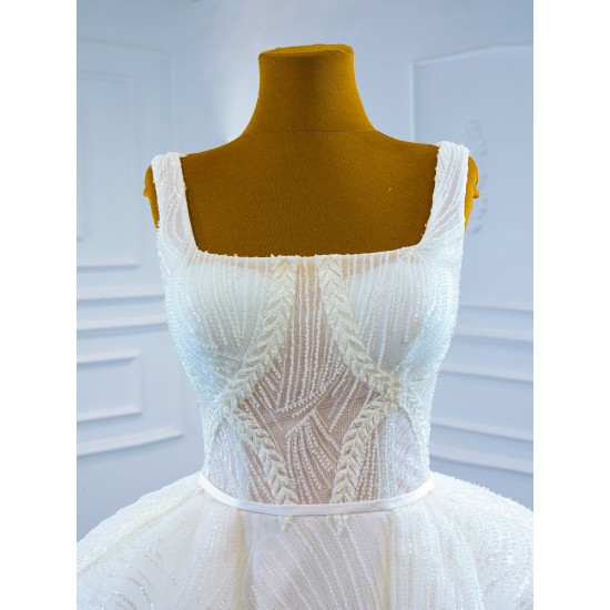 Square Collar A Line White Wedding Dress Vintage Sleeveless Formal Lace Appliques Backless Bridal Grown