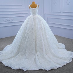 Square Collar Wedding Dress Sleeveless Sequin Bridal Backless With Lace Up Gown Vestido de novia