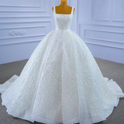 Square Collar Wedding Dress Sleeveless Sequin Bridal Backless With Lace Up Gown Vestido de novia