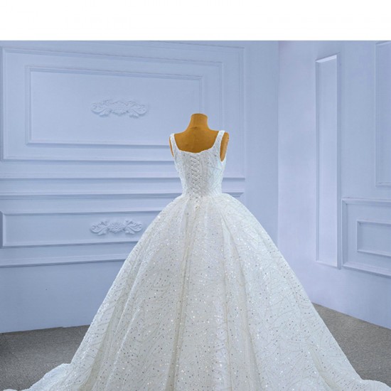 Square Collar Wedding Dress Sleeveless Sequin Bridal Backless With Lace Up Gown Vestido de novia