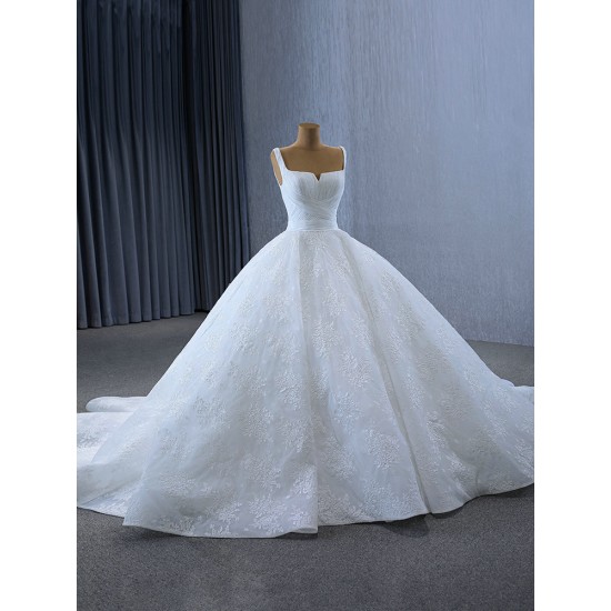 Square Collar Wedding Dresses Lace Appliques Sleeveless Bride Gown Backless Vestidos De Novia