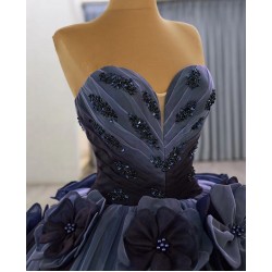 Strapless Navy Blue Quinceanera Dress 3D Flowers Vestidos De 15 Anos 2025 Ball Gown Evening Party Dress