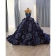 Strapless Navy Blue Quinceanera Dress 3D Flowers Vestidos De 15 Anos 2025 Ball Gown Evening Party Dress