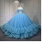 Strapless Sky Blue Vestidos De 15 Anos Crystal Tiered Quinceanera Dress Sweetheart Neck Birthday Party Gowns