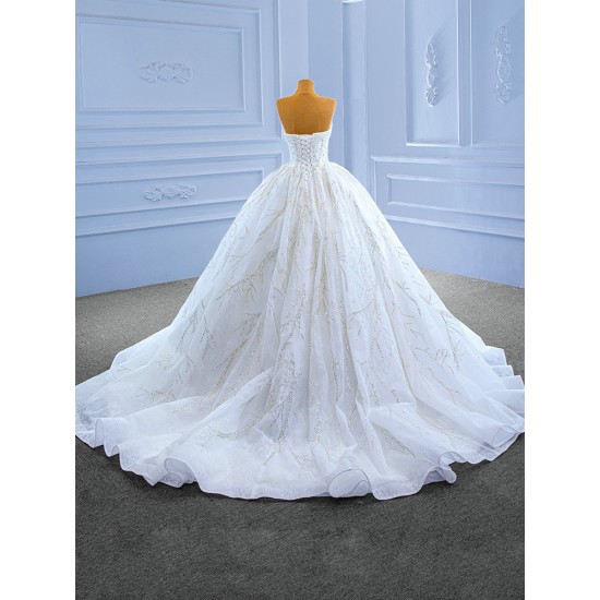 Strapless 2024 Wedding Dresses For Woman Sequin Bride Gowns Sleeveless Floor Length Formal Dress