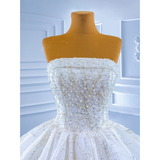 Strapless 2024 Wedding Dresses For Woman Sequin Bride Gowns Sleeveless Floor Length Formal Dress