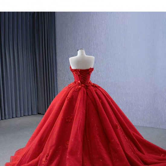 Strapless 3D Floral Ball Gown Red Quinceanera Dress 2024 New Vestidos De 15 Anos