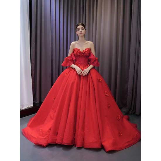 Strapless 3D Floral Ball Gown Red Quinceanera Dress 2024 New Vestidos De 15 Anos