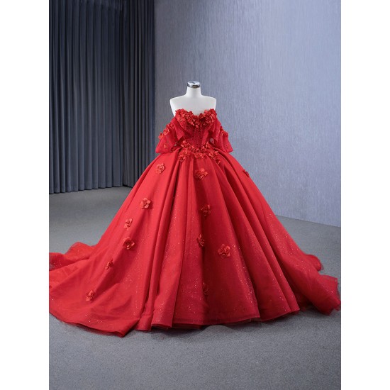 Strapless 3D Floral Ball Gown Red Quinceanera Dress 2024 New Vestidos De 15 Anos