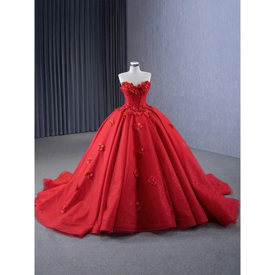 Strapless 3D Floral Ball Gown Red Quinceanera Dress 2024 New Vestidos De 15 Anos