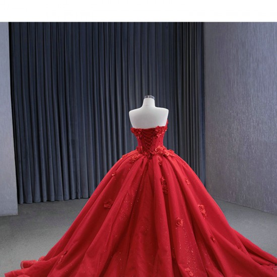 Strapless 3D Floral Ball Gown Red Quinceanera Dress 2024 New Vestidos De 15 Anos