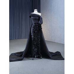 Strapless Black Prom Party Dresses For Women Floor Length Formal Event Special Evening Dress Customized