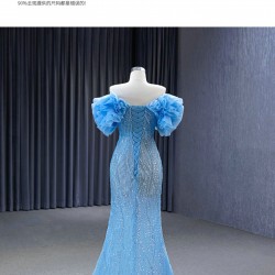 Strapless Blue Evening Dresses For Women 2024 Mermaid Floor Length Prom Party Gowns Crystal Robes De Soiree