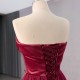 Strapless Burgundy A Line Tulle Long Prom Dresses Lady Evening Dress Formal Party Women Gowns 2024