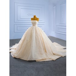 Strapless Champagne Quinceanera Dress Sleeveless Sweet 15 16 Dress 2025 Ball Gown Vestidos De XV Anos