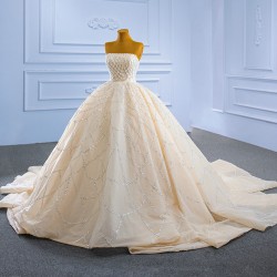 Strapless Champagne Quinceanera Dress Sleeveless Sweet 15 16 Dress 2025 Ball Gown Vestidos De XV Anos