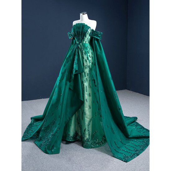 Strapless Emerald Green Mermaid Women Prom Dresses Beading Formal Evening Dress Birthday Party Gowns 2024