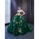 Strapless Emerald Green Vestidos De XV Anos Tiered Quinceanera Dress Gold Lace Appliques Sweet 15 Gowns