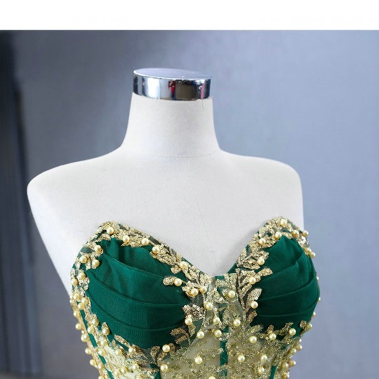 Strapless Emerald Green Vestidos De XV Anos Tiered Quinceanera Dress Gold Lace Appliques Sweet 15 Gowns