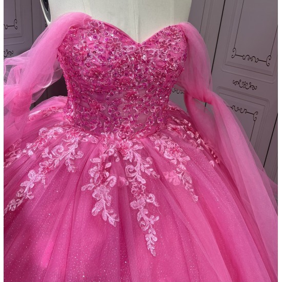 Strapless Hot Pink Quinceanera Dresses for 15 Anos Sweetheart Neck Appliques Vestidos De Baile Customised