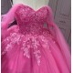 Strapless Hot Pink Quinceanera Dresses for 15 Anos Sweetheart Neck Appliques Vestidos De Baile Customised