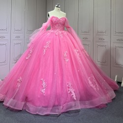 Strapless Hot Pink Quinceanera Dresses for 15 Anos Sweetheart Neck Appliques Vestidos De Baile Customised