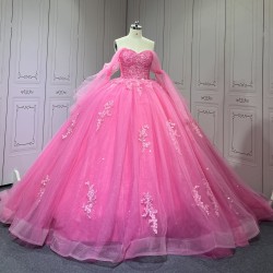 Strapless Hot Pink Quinceanera Dresses for 15 Anos Sweetheart Neck Appliques Vestidos De Baile Customised