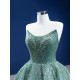 Strapless Mint Green Korea Evening Dresses Beading Tulle Sleeveless Floor Length Formal Occasion Gowns For Women