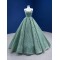 Strapless Mint Green Korea Evening Dresses Beading Tulle Sleeveless Floor Length Formal Occasion Gowns For Women