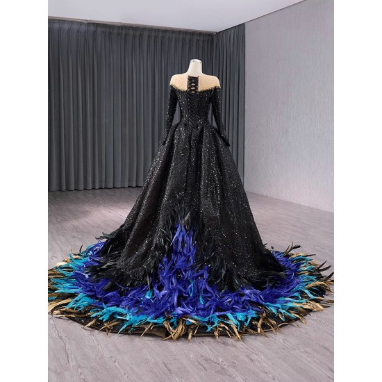 Stylish Black Prom Evening Dresses Long Sleeve Party Prom Dress Sequines Floor Length Prom Gowns Custom Size