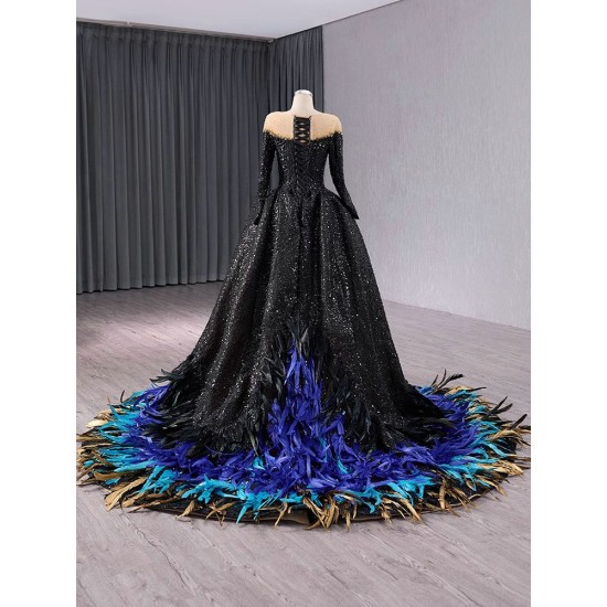 Stylish Black Prom Evening Dresses Long Sleeve Party Prom Dress Sequines Floor Length Prom Gowns Custom Size