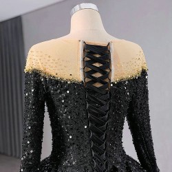 Stylish Black Prom Evening Dresses Long Sleeve Party Prom Dress Sequines Floor Length Prom Gowns Custom Size