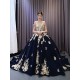 Sweet Princess Gold Lace Appliques Ballgown Navy Blue Quinceanera Dress Sweetheart Prom Dress Formal Gown