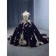 Sweet Princess Gold Lace Appliques Ballgown Navy Blue Quinceanera Dress Sweetheart Prom Dress Formal Gown