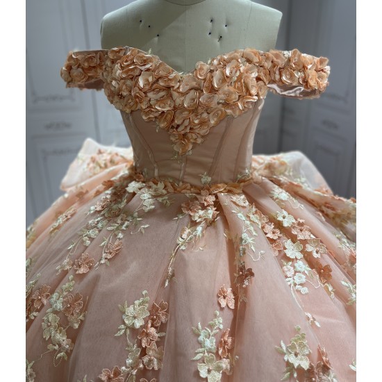 Sweetheart Blush Quinceanera Dresses Off the Shoulder Vestido De 15 Customised 3D Flowers Instagram Gowns