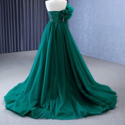 Sweetheart Emerald Green Prom Dress Women One Shoulder Floral Two In One Formal Evening Party Gowns