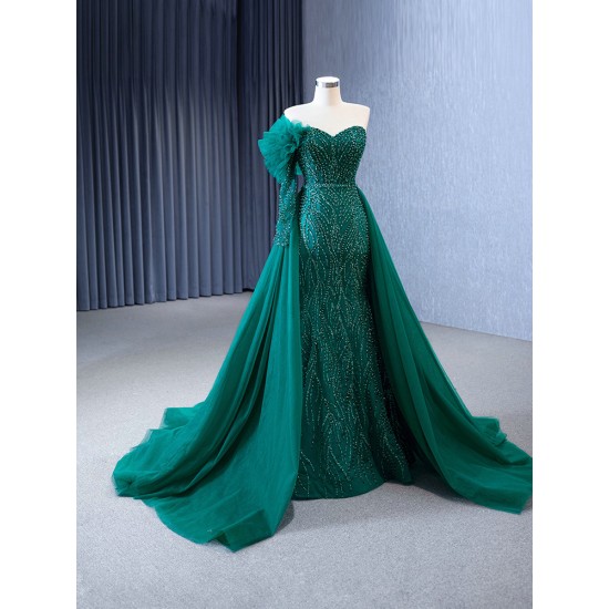 Sweetheart Emerald Green Prom Dress Women One Shoulder Floral Two In One Formal Evening Party Gowns