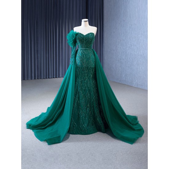 Sweetheart Emerald Green Prom Dress Women One Shoulder Floral Two In One Formal Evening Party Gowns