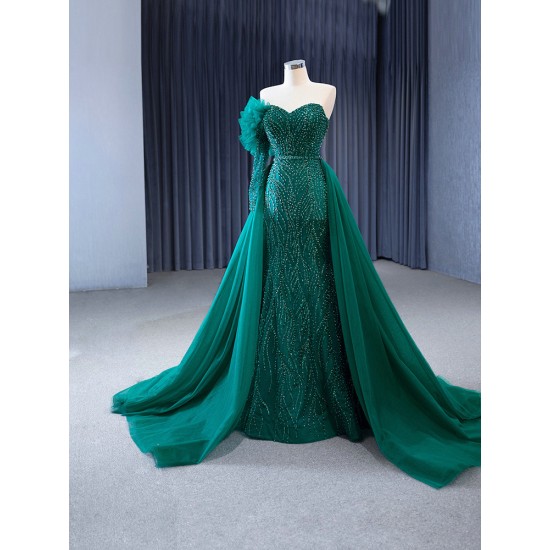 Sweetheart Emerald Green Prom Dress Women One Shoulder Floral Two In One Formal Evening Party Gowns