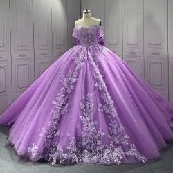 Sweetheart Neck Ball Gown Lilac Quinceanera Dresses for Girls Off the Shoulder Vestidos De 15 Anos With Bow