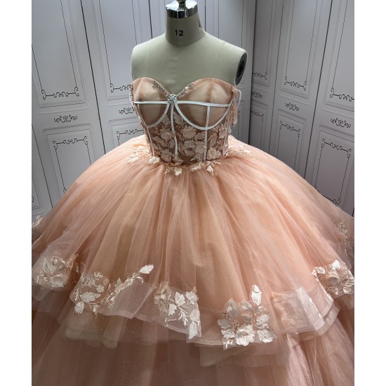 Sweetheart Neck Pink Quinceanera Dress Sleeveless Vestidos De 15 Anos Girls Ball Gown Sweet 16 Dresses