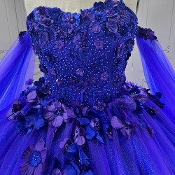 Sweetheart Purple Quinceanera Dresses for 15 Years Strapless 3D Flowers 15 Anos Vestido Customised