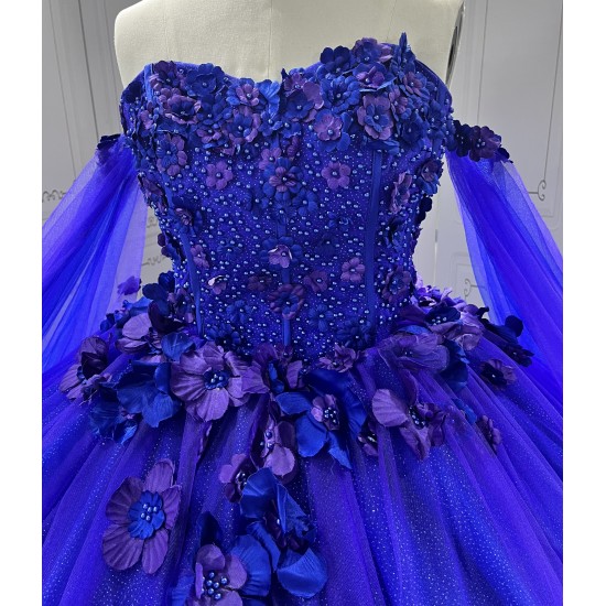 Sweetheart Purple Quinceanera Dresses for 15 Years Strapless 3D Flowers 15 Anos Vestido Customised