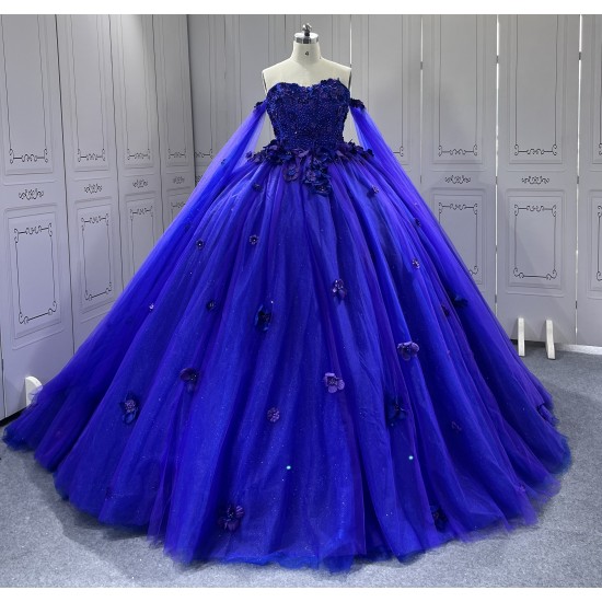 Sweetheart Purple Quinceanera Dresses for 15 Years Strapless 3D Flowers 15 Anos Vestido Customised